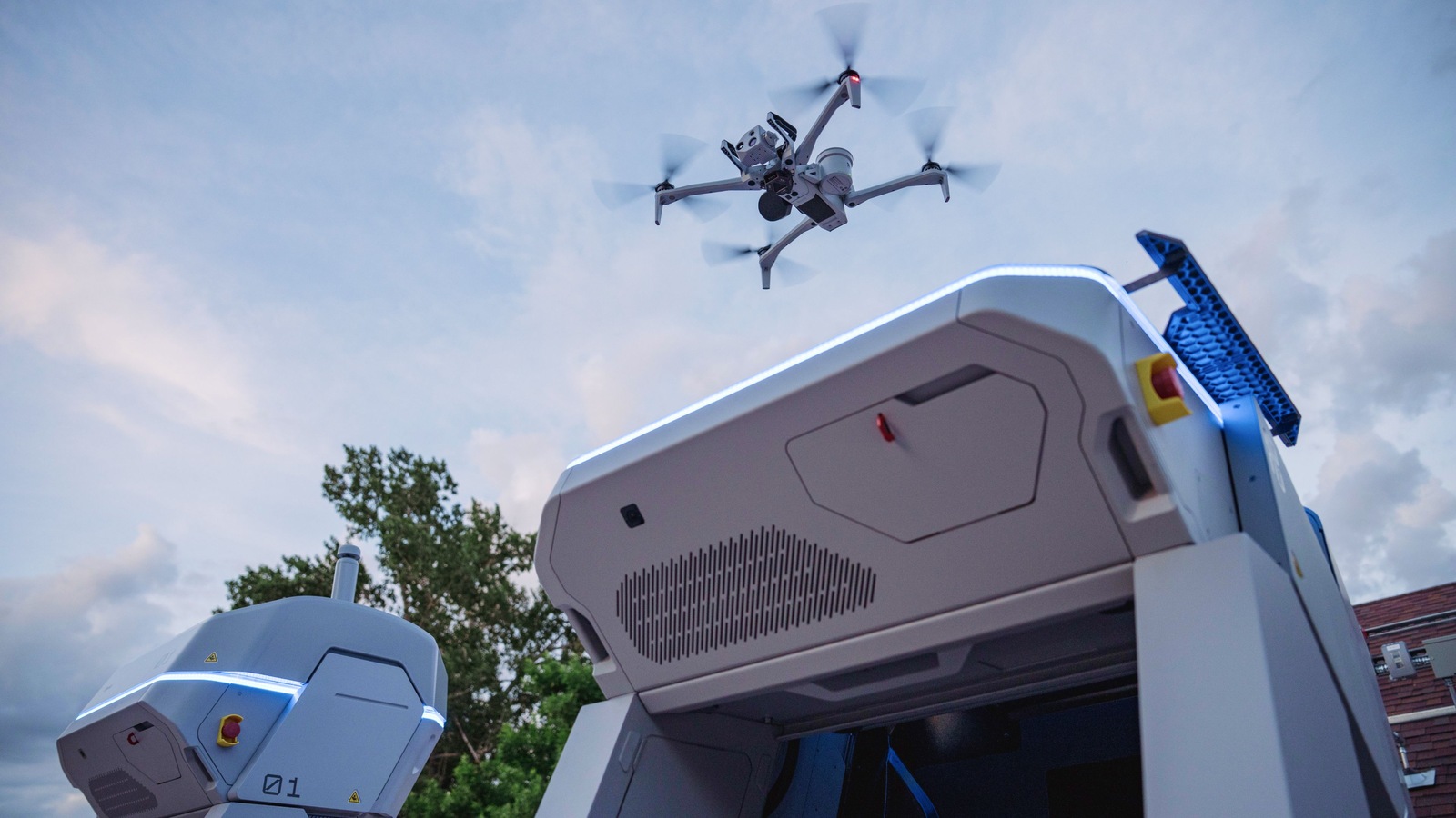 Skydio source photograph of docked-drone infrastructure, used as general operational context. It does not depict an operation authorized under CAP3040 or imply CAA endorsement.