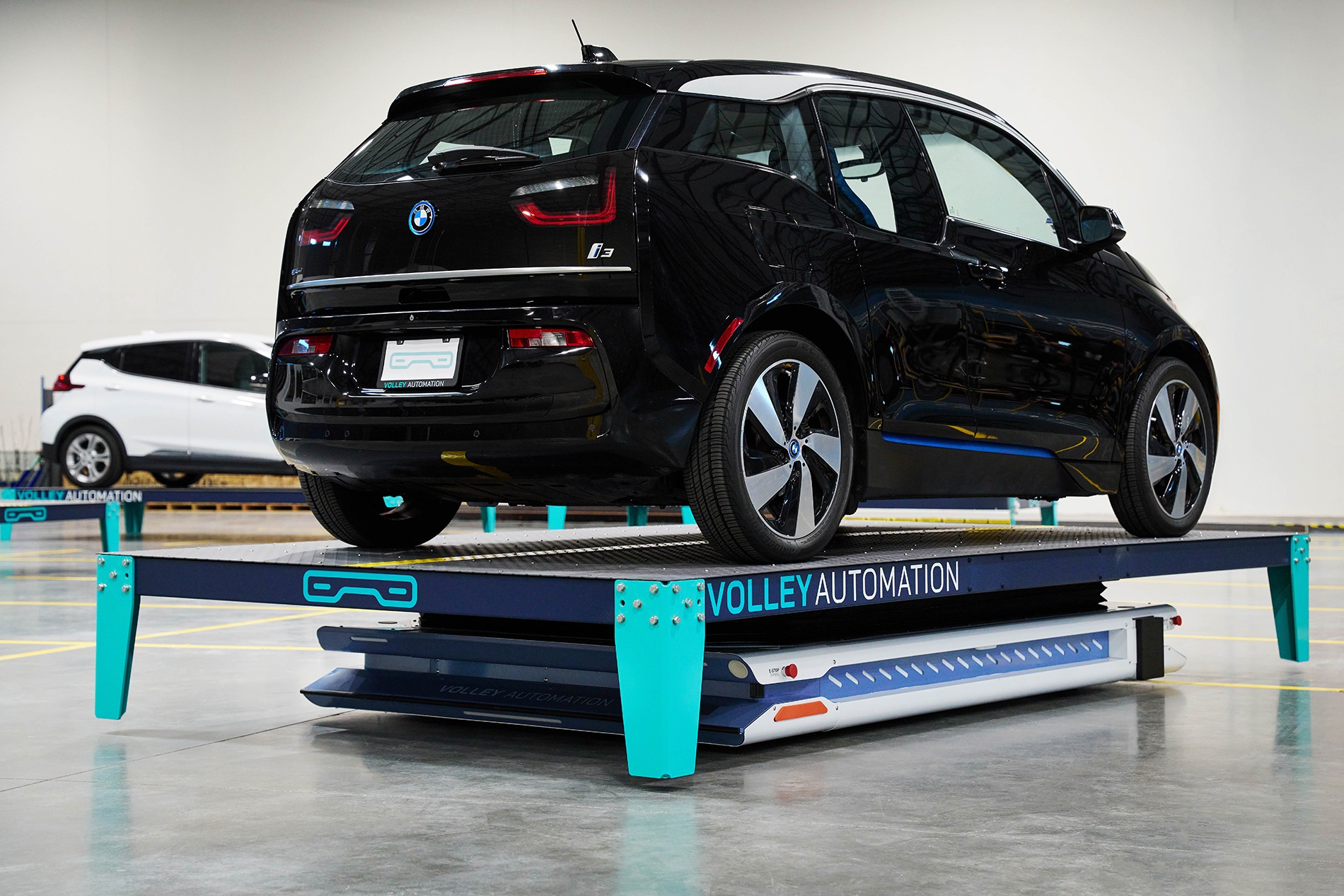 Volley Automation source photograph of its parking-robot equipment. Product context, not a certification mark or evidence of operational acceptance under the FCC notice.