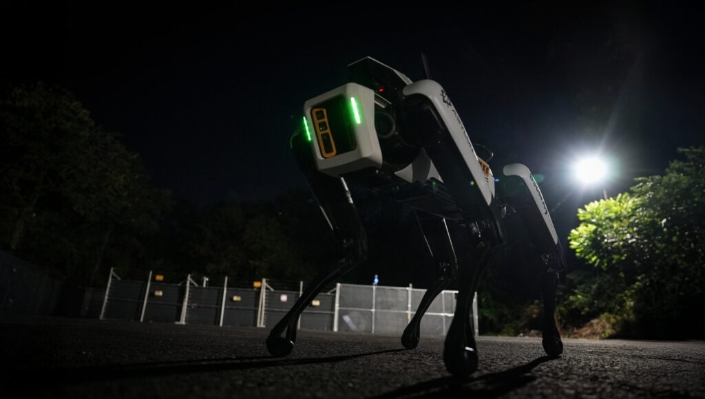 Asylon DroneDog robot at night