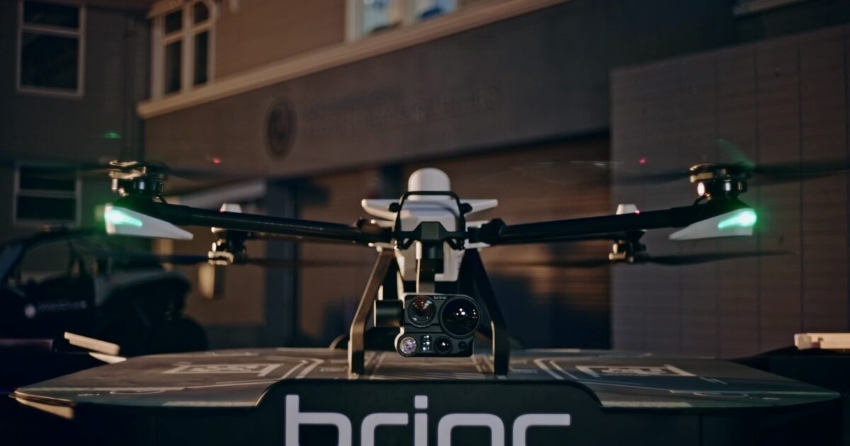 BRINC Guardian drone and docking station promotional image